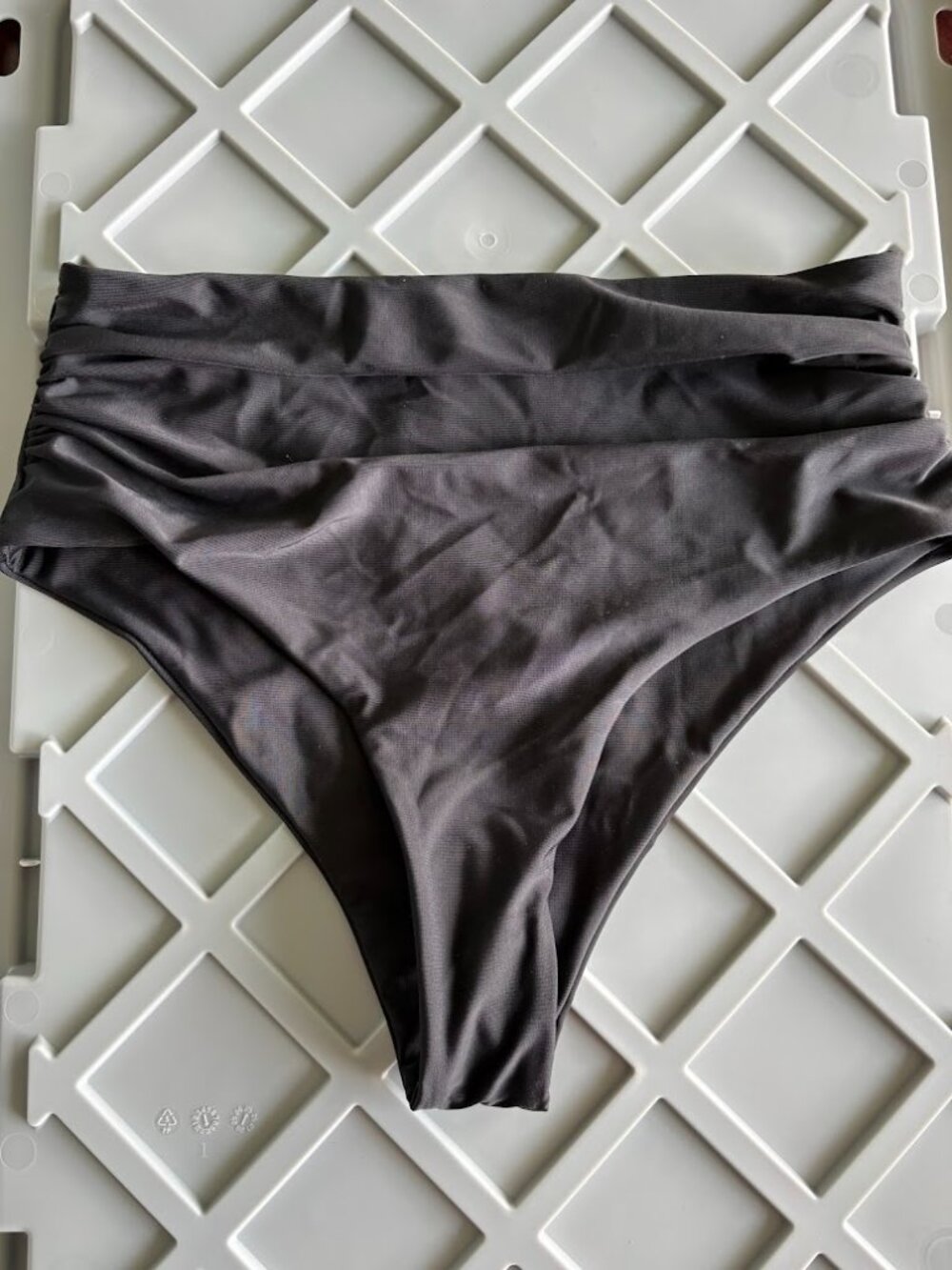 Black High-Waisted Ruched Bikini Bottoms, Size Small